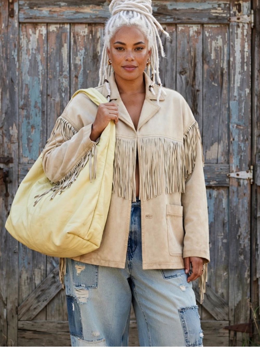 Zara very oversized leather fringed jacket